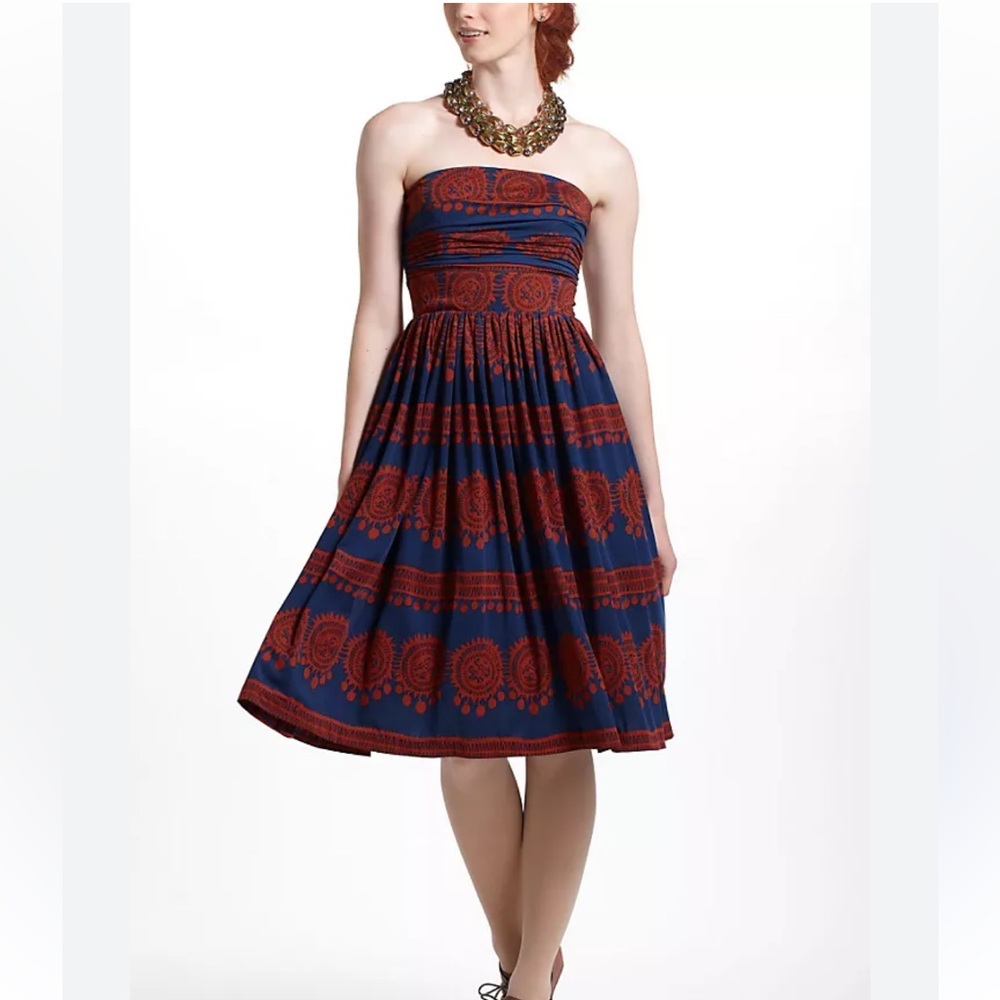 Strapless Blue and Orange Tiered Sundress for Casual Nights